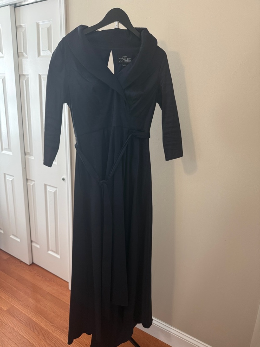 Alex Evenings Navy Shawl-Collar Wrap Maxi Dress